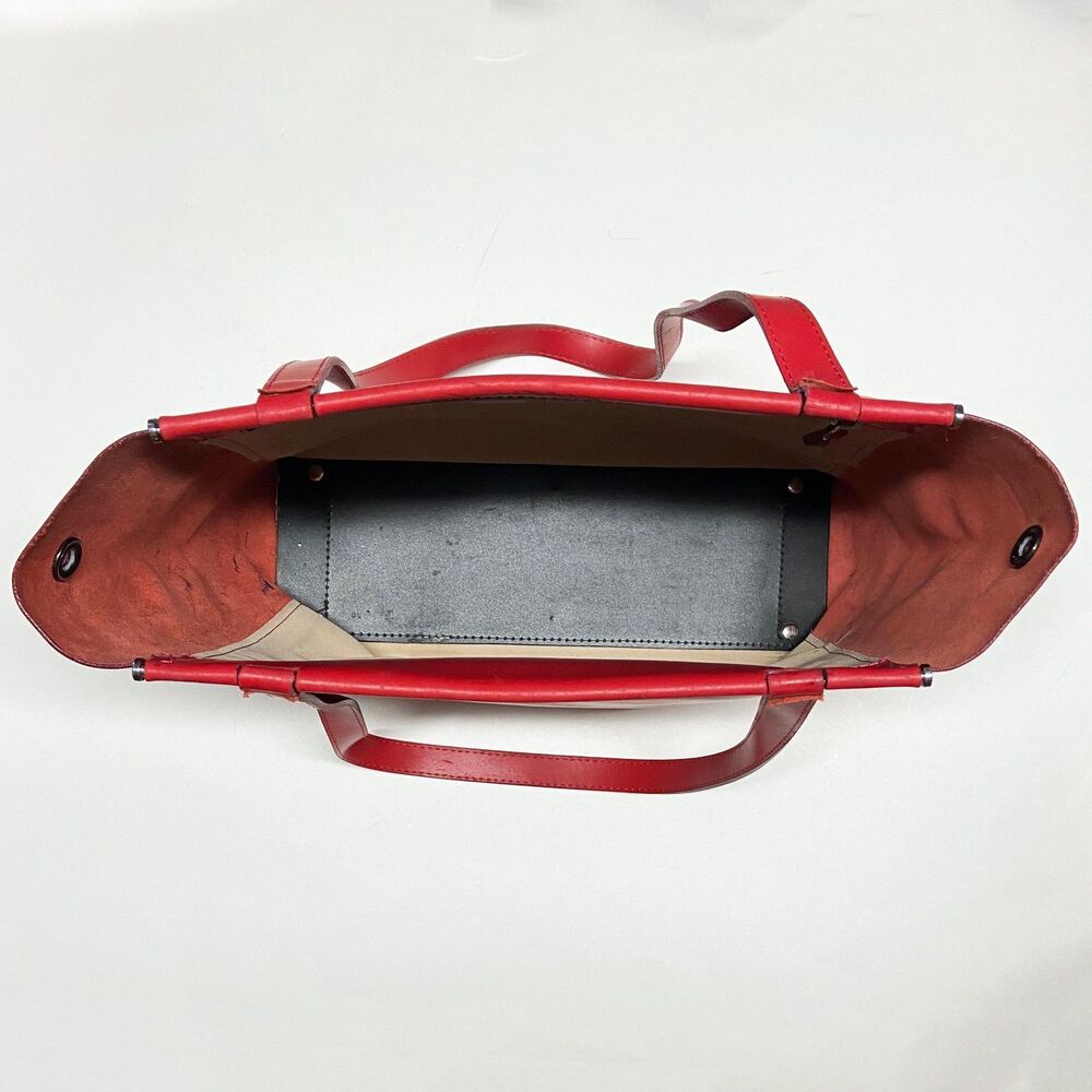 Lamarthe Red Leather Tote Bag Open Top 12"W x 10.5"H x 4.5"D Minimalist Italy - Picture 6 of 16